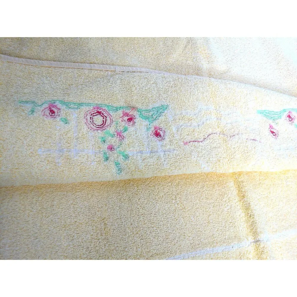 Vintage Martex Yellow Punch Needle Bath Towel Southern Belle Lady
